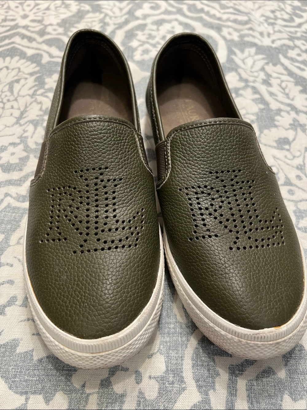 Lauren Ralph Lauren Olive Green Slip-On Flats with Perforated Logo